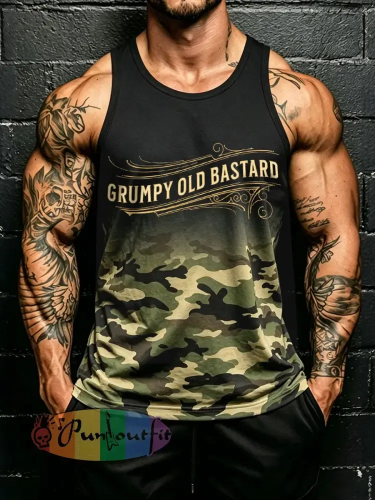 Men’s ’grumpy old bastard’ camo vests