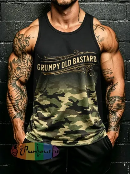 Men’s ’grumpy old bastard’ camo vests