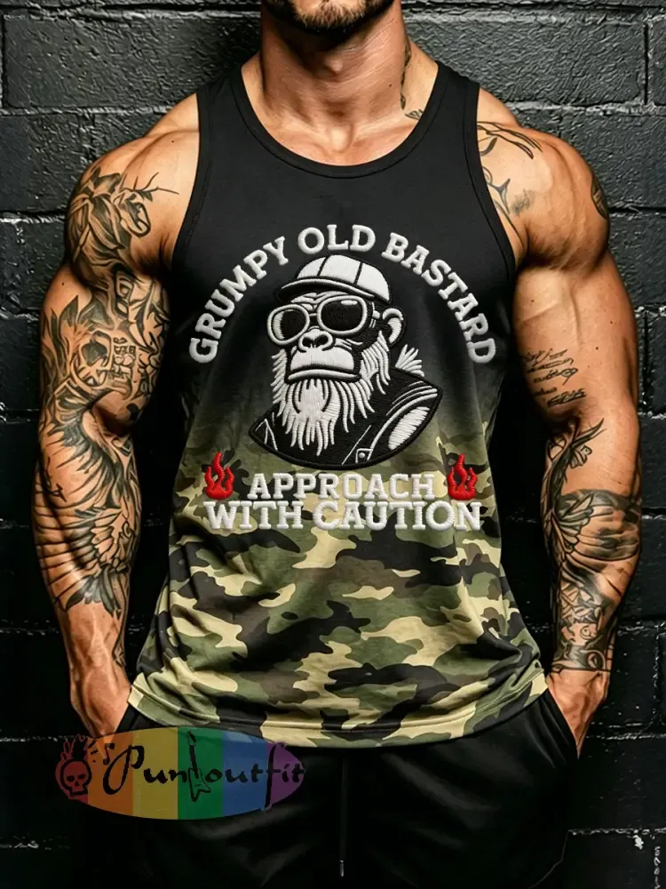 Men’s ’grumpy old bastard’ camo vests