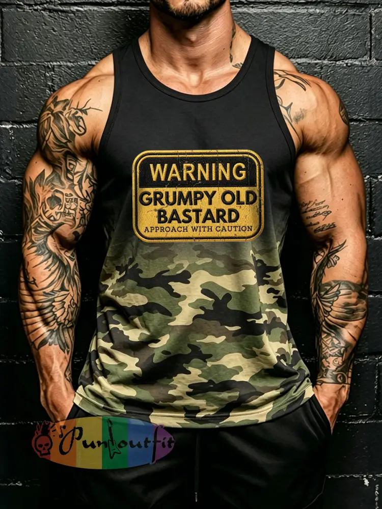 Men’s ’grumpy old bastard’ camo vests