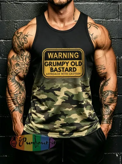 Men’s ’grumpy old bastard’ camo vests