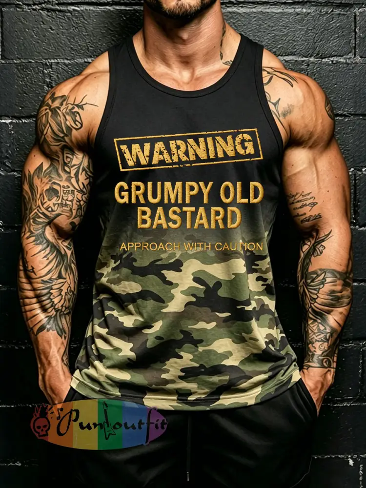 Men’s ’grumpy old bastard’ camo vests