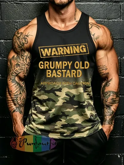 Men’s ’grumpy old bastard’ camo vests