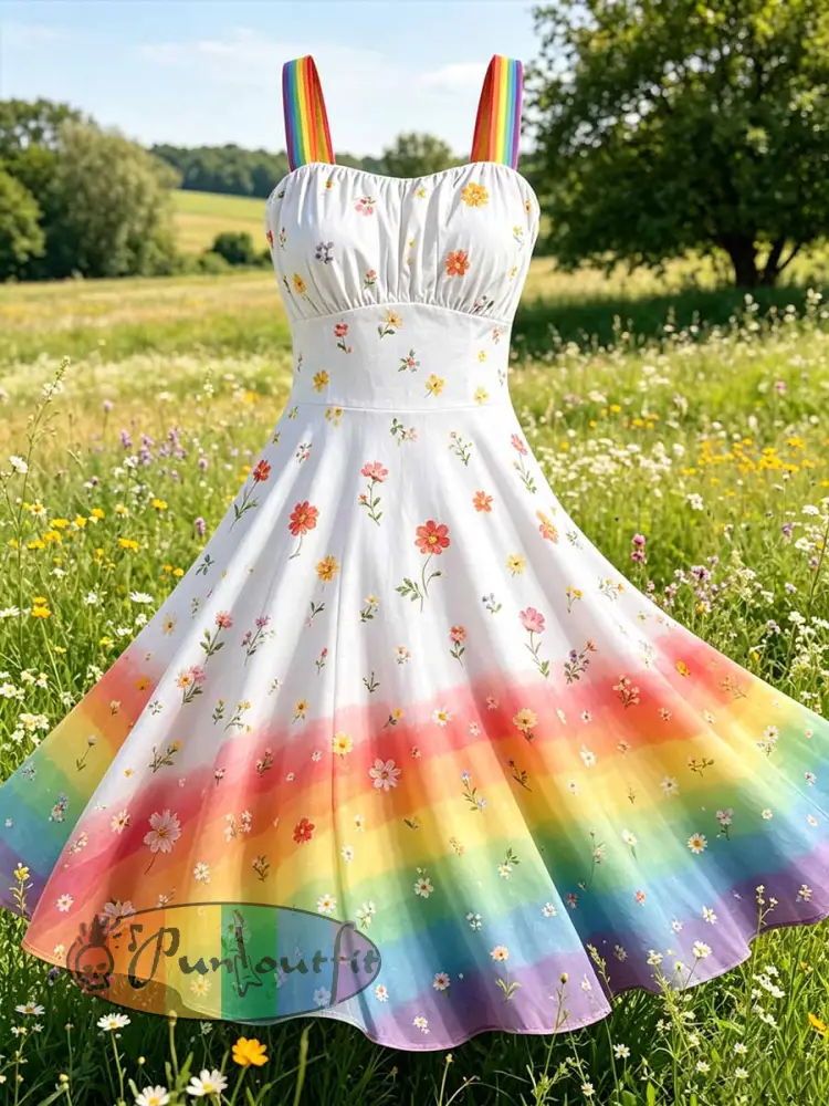 Women’s Rainbow Art Printed Casual Dress