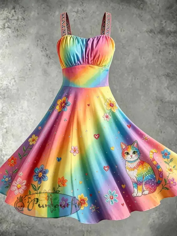 Women’s Rainbow Art Printed Casual Dress