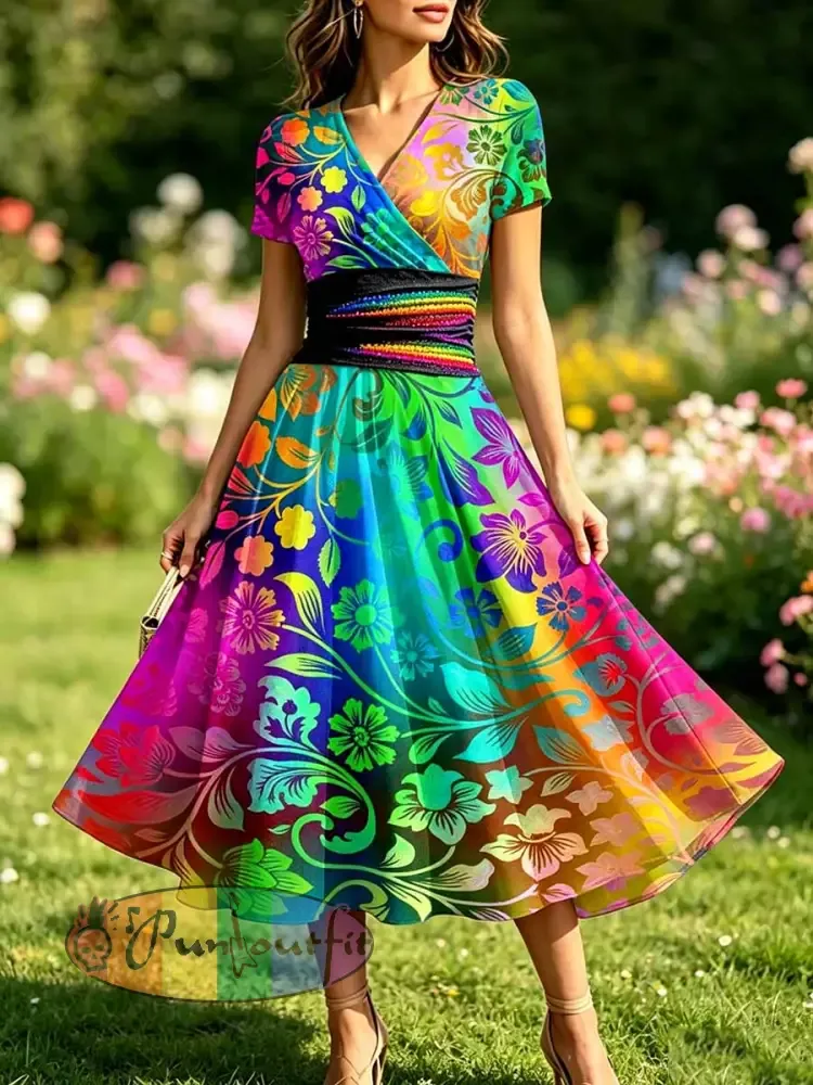 Women’s Rainbow Art Printed Casual Dress
