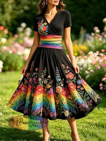 Women’s Rainbow Art Printed Casual Dress