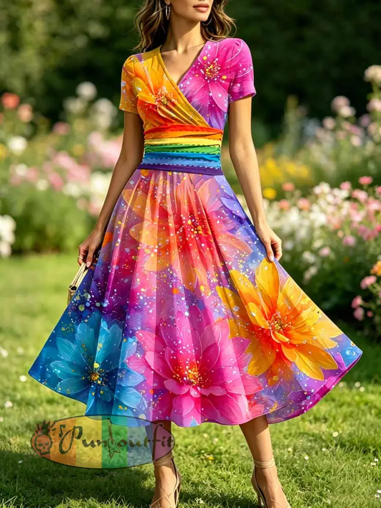 Women’s Rainbow Art Printed Casual Dress