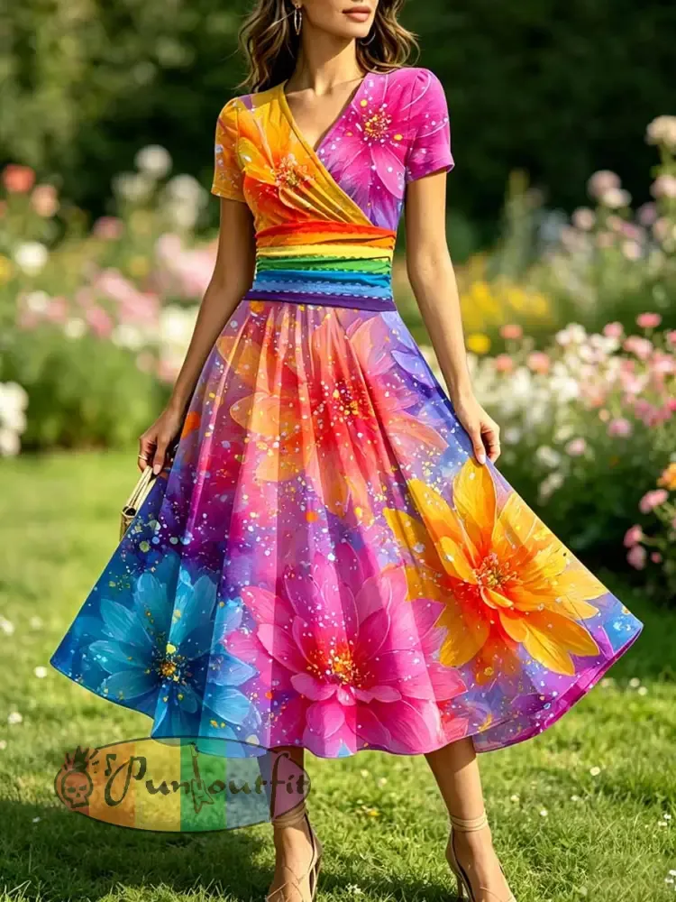 Women’s Rainbow Art Printed Casual Dress