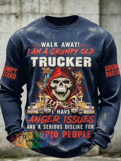 Men’s Old Fuckers Club Printed Waffle Long Sleeved Round Neck Sweatshirt
