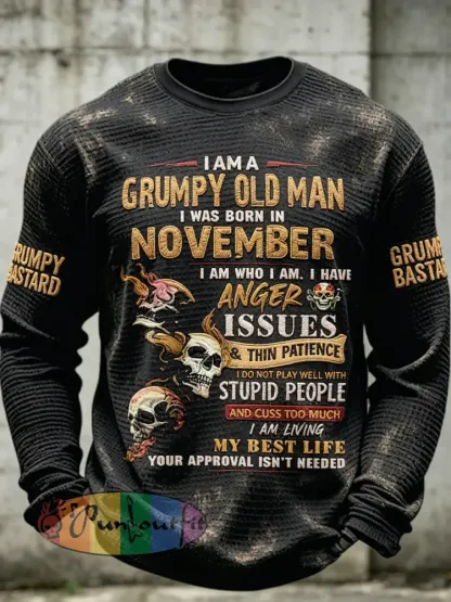 Men’s Old Fuckers Club Printed Waffle Long Sleeved Round Neck Sweatshirt