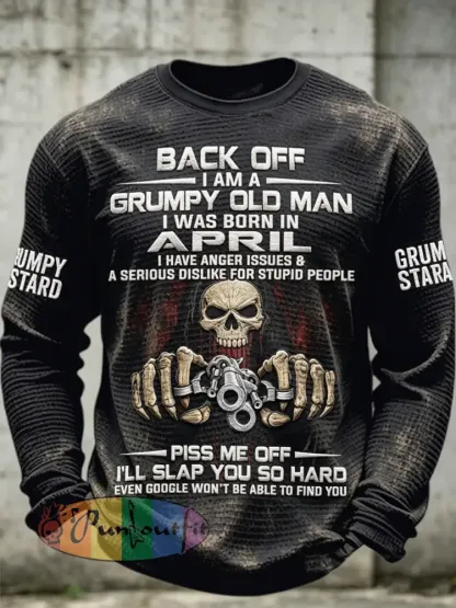 Men’s Old Fuckers Club Printed Waffle Long Sleeved Round Neck Sweatshirt