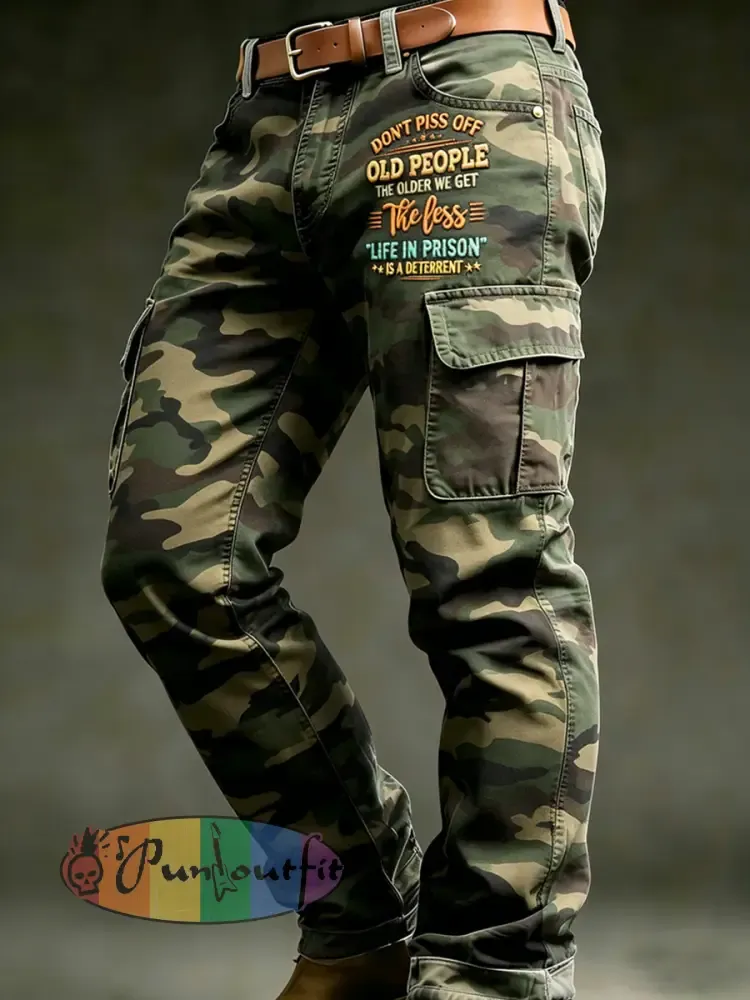 Men’s Retro Vacation Business Art Old Fuckers Club Print Casual Workwear Trousers