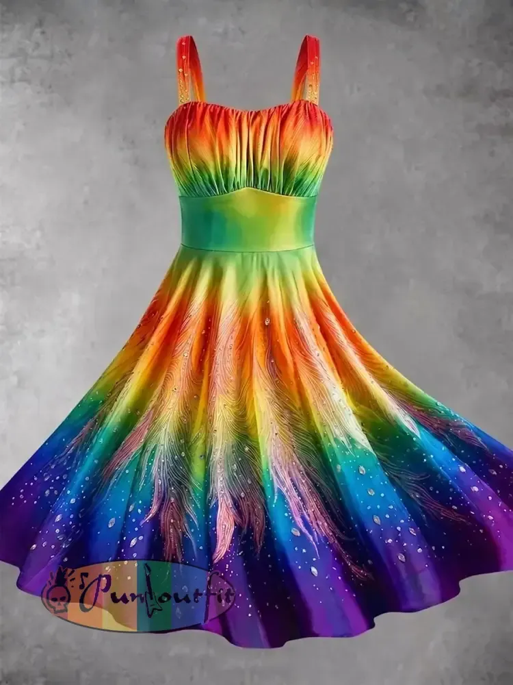 Women’s Rainbow Art Print Casual Dress