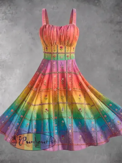 Women’s Rainbow Art Print Casual Dress