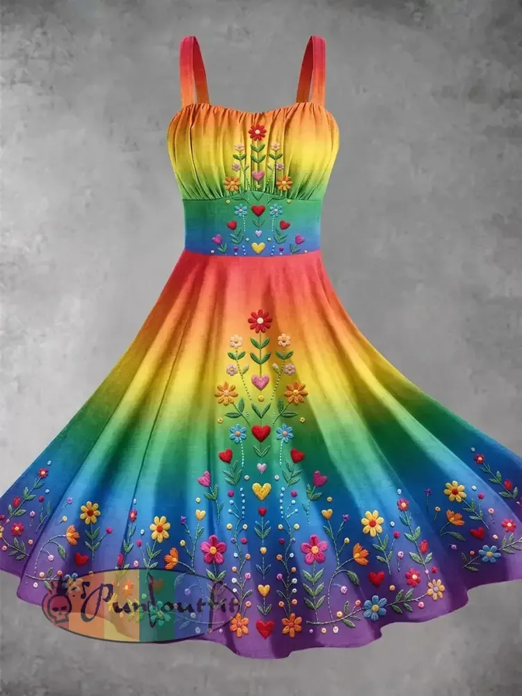 Women’s Rainbow Art Print Casual Dress