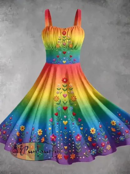 Women’s Rainbow Art Print Casual Dress