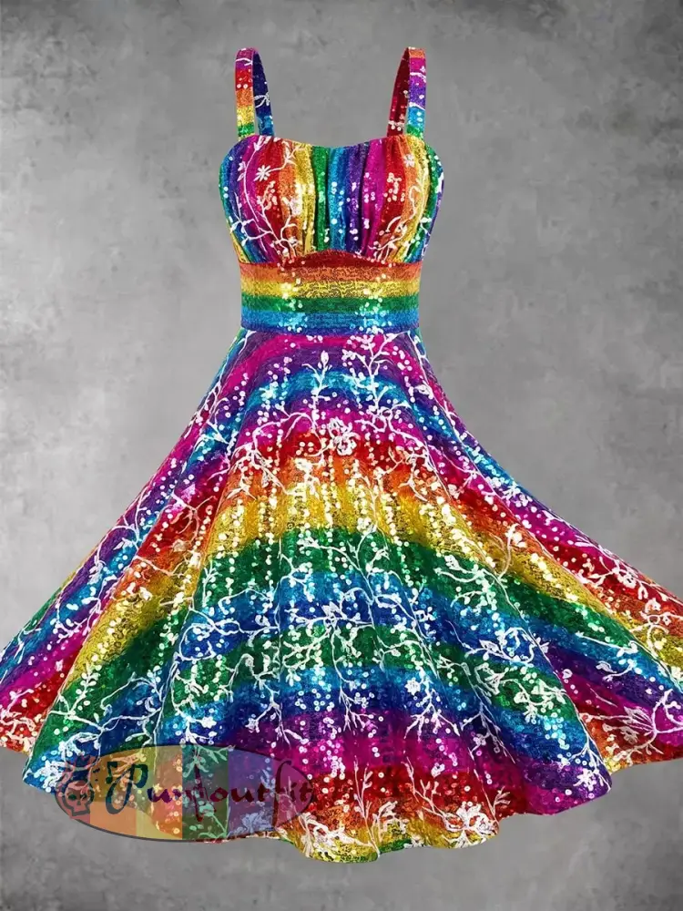 Women’s Rainbow Art Print Casual Dress