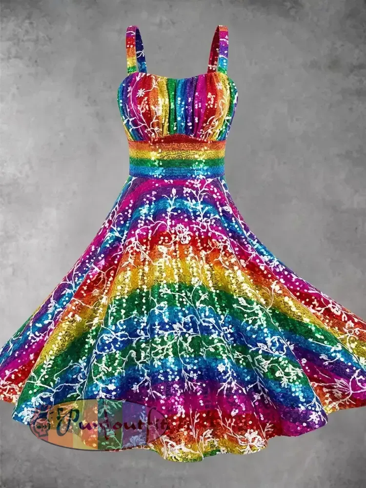 Women’s Rainbow Art Print Casual Dress