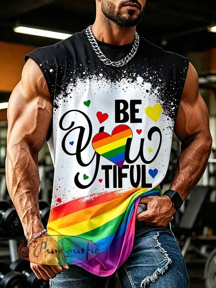 Men’s Rainbow Art Pattern Printed Casual Tank Top