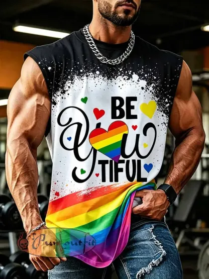 Men’s Rainbow Art Pattern Printed Casual Tank Top