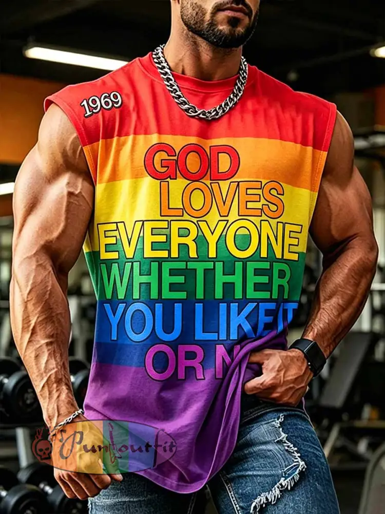 Men’s Rainbow Art Pattern Printed Casual Tank Top