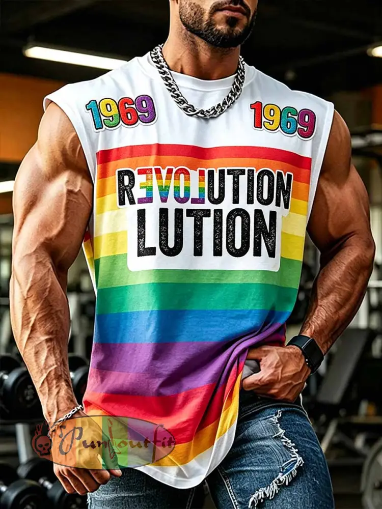 Men’s Rainbow Art Pattern Printed Casual Tank Top