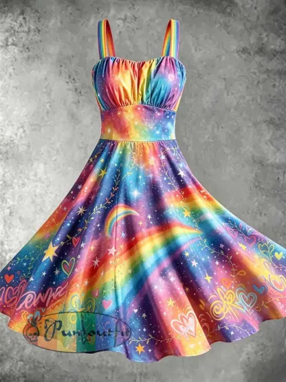 Women’s Fashion Rainbow Art Pattern Printed Dress