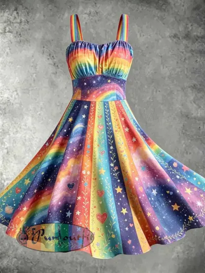 Women’s Fashion Rainbow Art Pattern Printed Dress