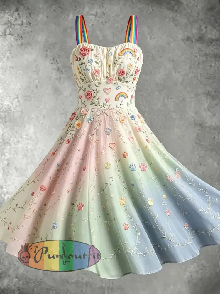 Women’s Fashion Rainbow Art Pattern Printed Dress