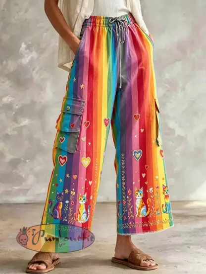 Women’s Rainbow Art Pattern Printed Casual Pants