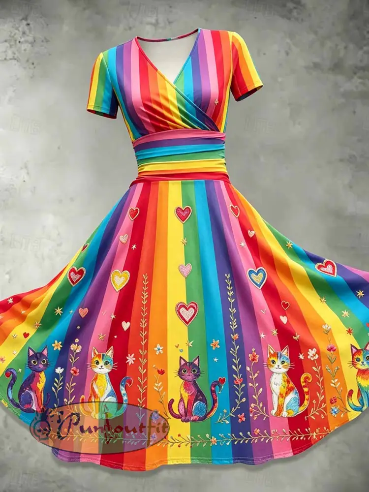 Women’s Fashion Rainbow Art Pattern Printed Dress