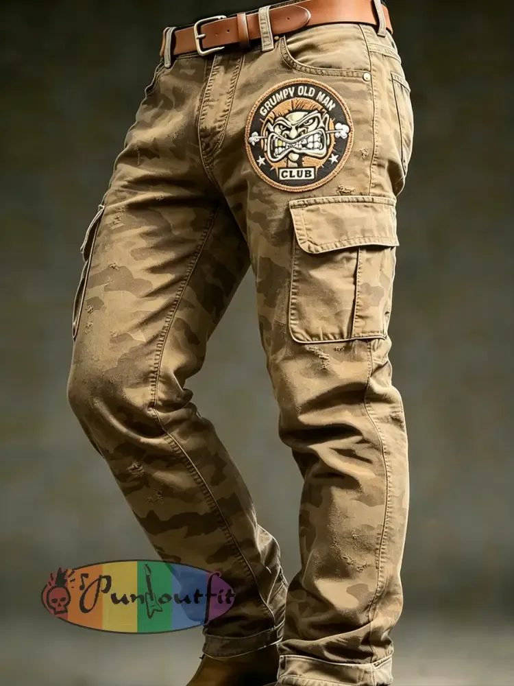 Men’s Retro Vacation Business Art Old Fuckers Club Print Casual Workwear Trousers
