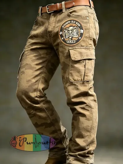 Men’s Retro Vacation Business Art Old Fuckers Club Print Casual Workwear Trousers