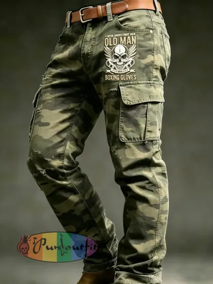 Men’s Retro Vacation Business Art Old Fuckers Club Print Casual Workwear Trousers