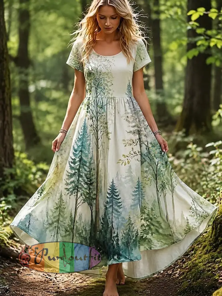 Women’s Forest Print Cotton-Linen Dress