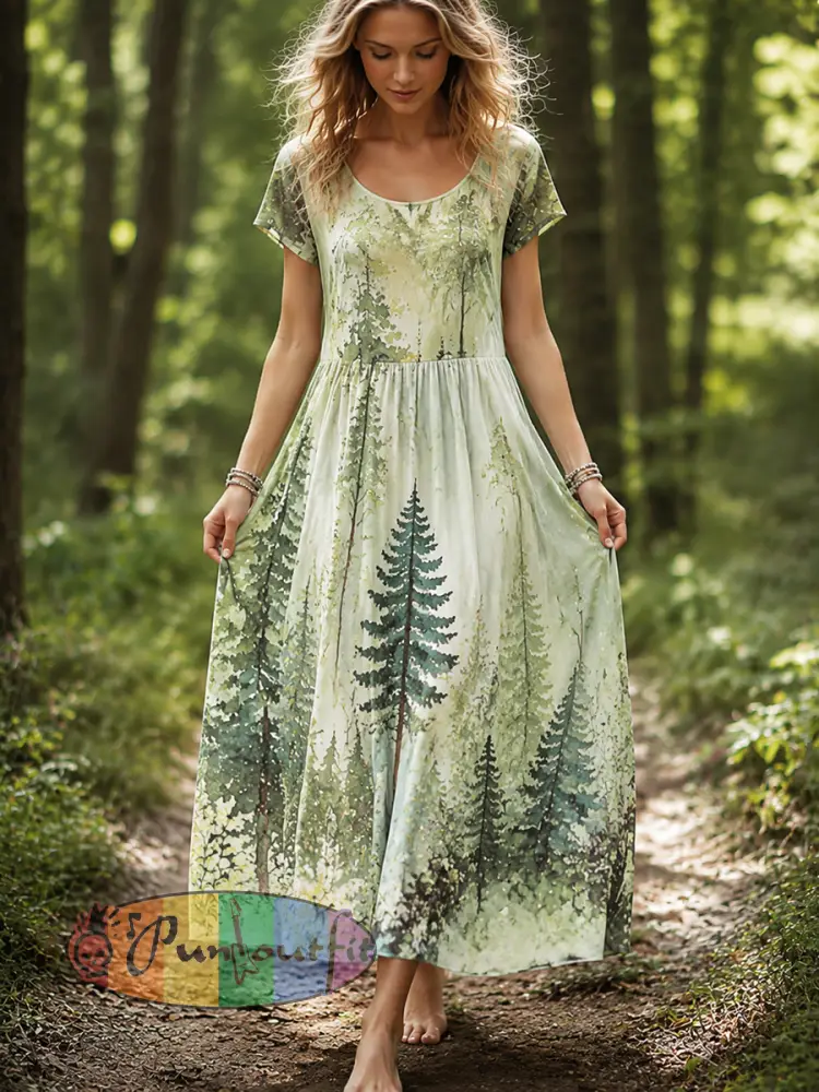 Women’s Forest Print Cotton-Linen Dress