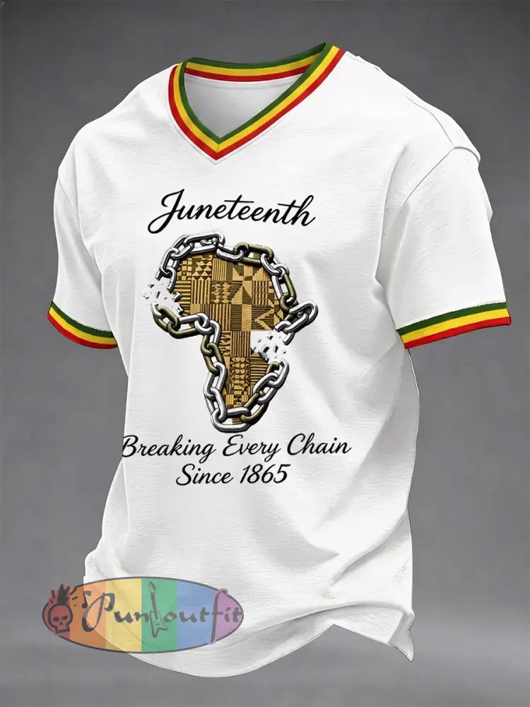 Men’s Juneteenth Breaking Every Chain Since 1865 Print V-Neck Tee - White · S