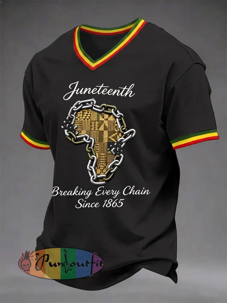 Men’s Juneteenth Breaking Every Chain Since 1865 Print V-Neck Tee - Black · S