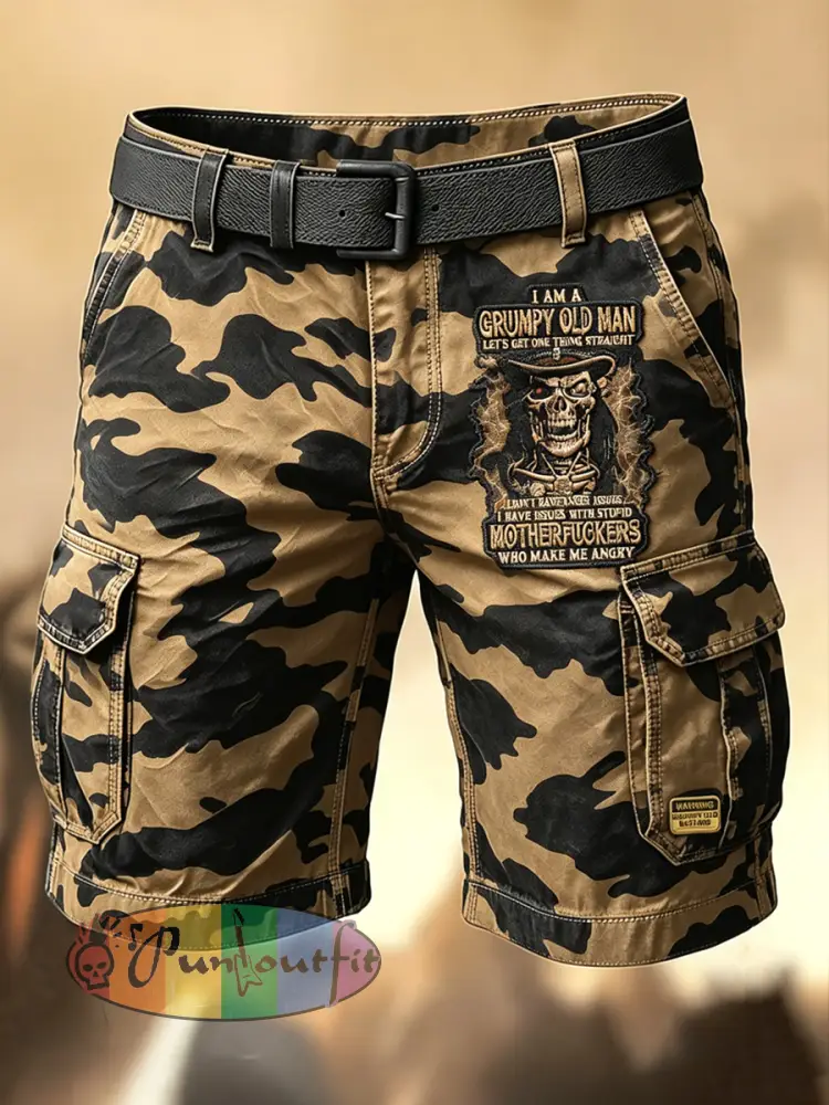 Men’s Retro Vacation Business Art Grumy Old Man Print Casual Shorts