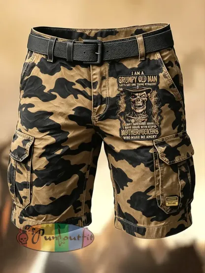 Men’s Retro Vacation Business Art Grumy Old Man Print Casual Shorts