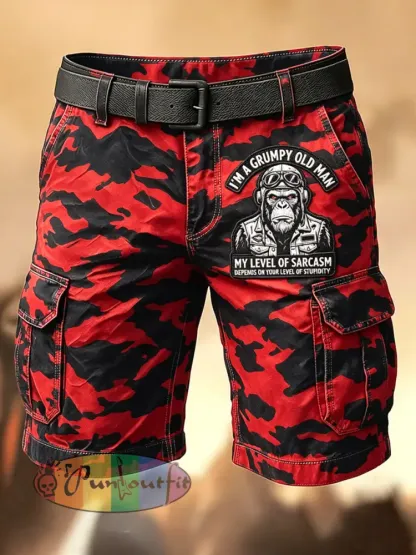 Men’s Retro Vacation Business Art Grumy Old Man Print Casual Shorts