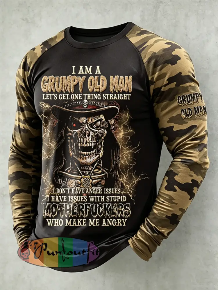 Men’s Grumy Old Man Printed Raglan Sleeve T-shirt
