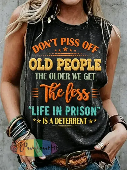 Women’s Retro Old Fuckers Club Print Sleeveless Tank Top