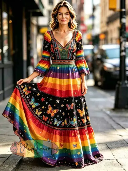 Women’s Fashion Rainbow Art Print Dress