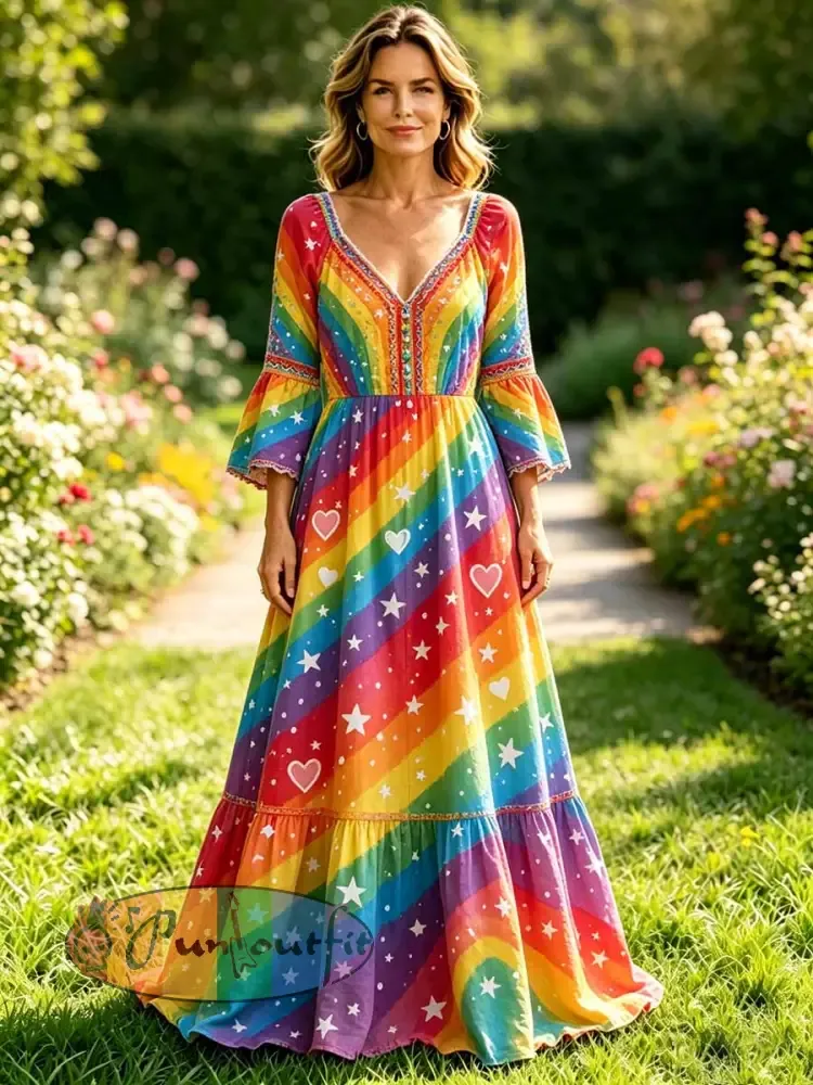 Women’s Fashion Rainbow Art Print Dress