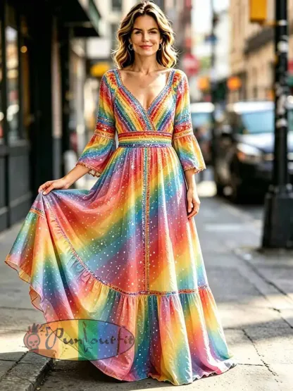 Women’s Fashion Rainbow Art Print Dress