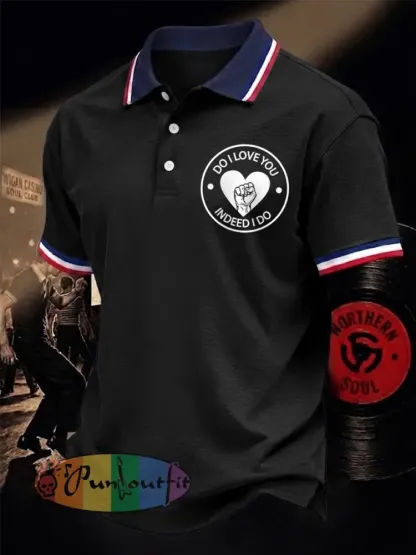 Men’s Retro Northern Soul Do I Love You Indeed I Do Print Casual Polo - Black · S