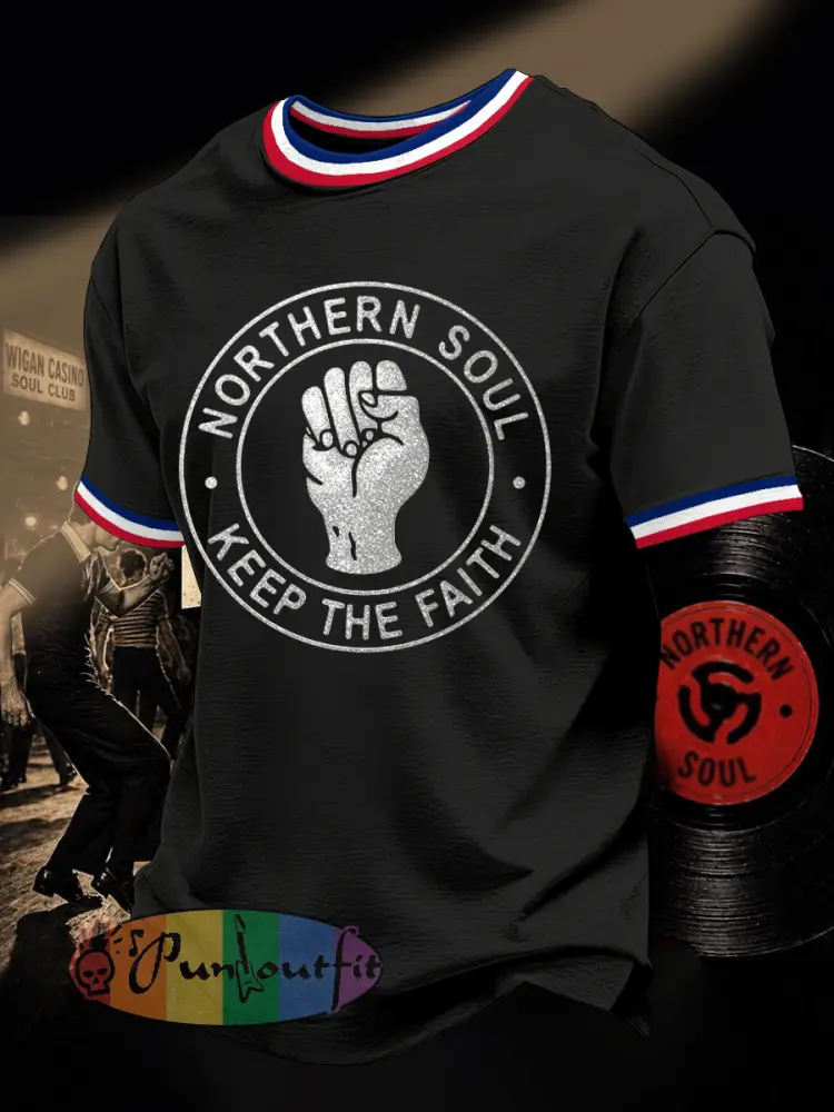Men’s Retro Northern Soul Keep The Faith Print Casual Tee - Black · S