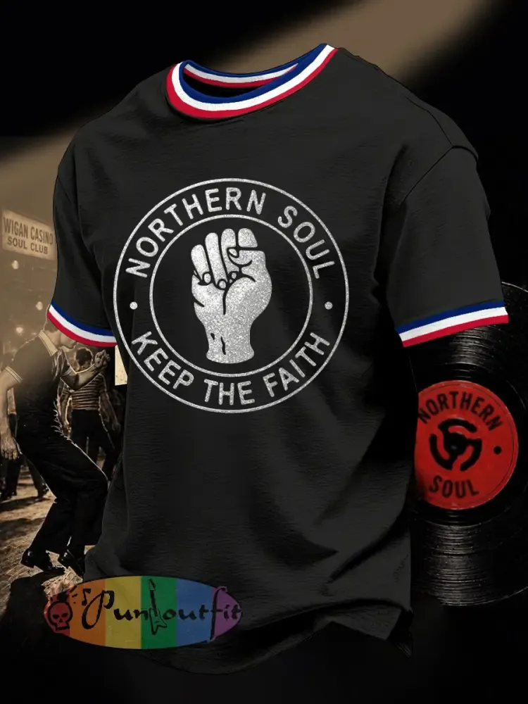 Men’s Retro Northern Soul Keep The Faith Print Casual Tee - Black · S